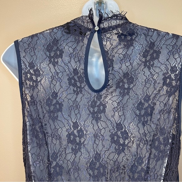 Little Mistress Blue Lace Ribbon Pleated Sleeveless Dress Size 10 - Picture 6 of 9